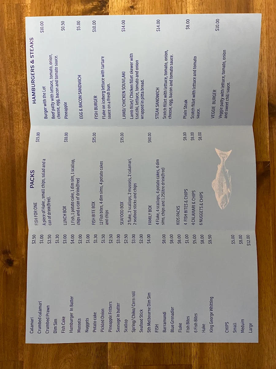 Menu, The Brook Fish n Chips