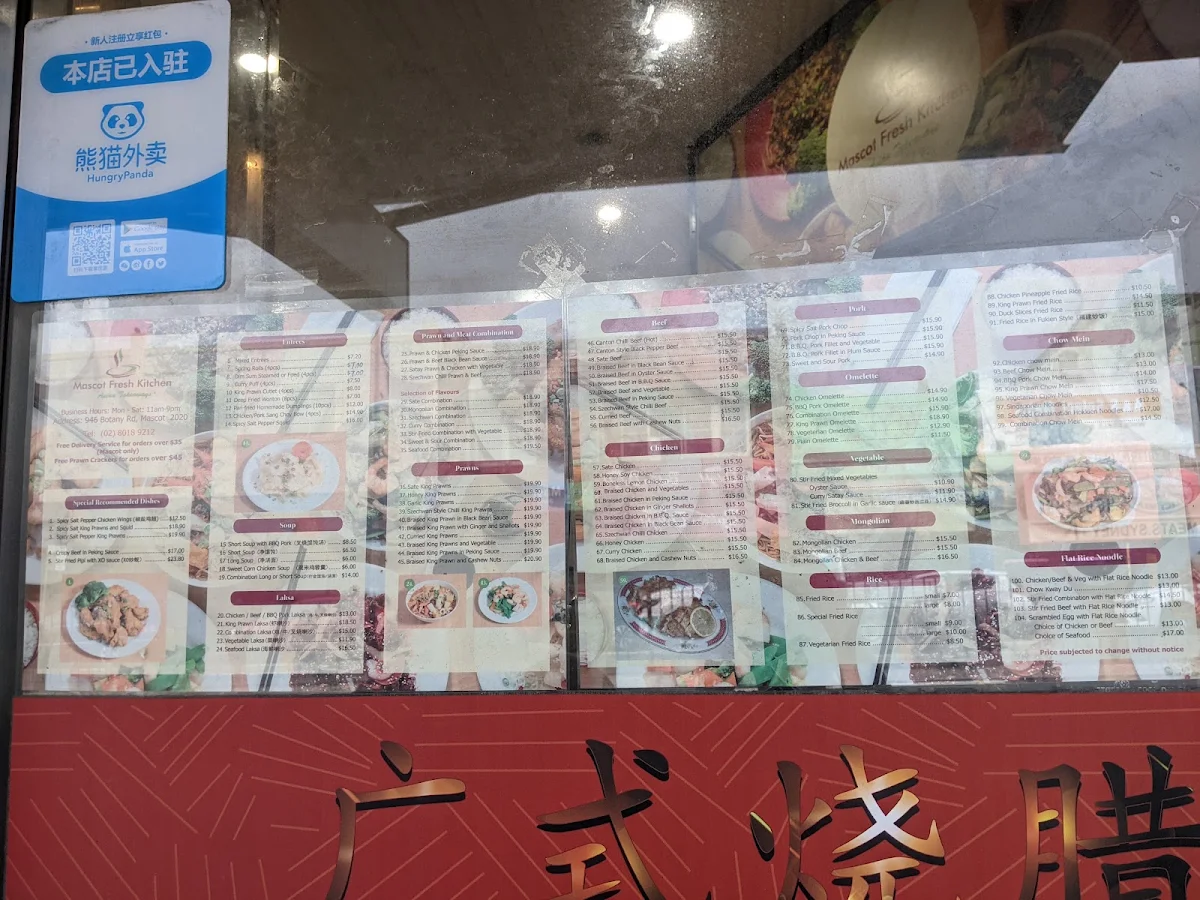 Menu, Mascot Fresh Kitchen