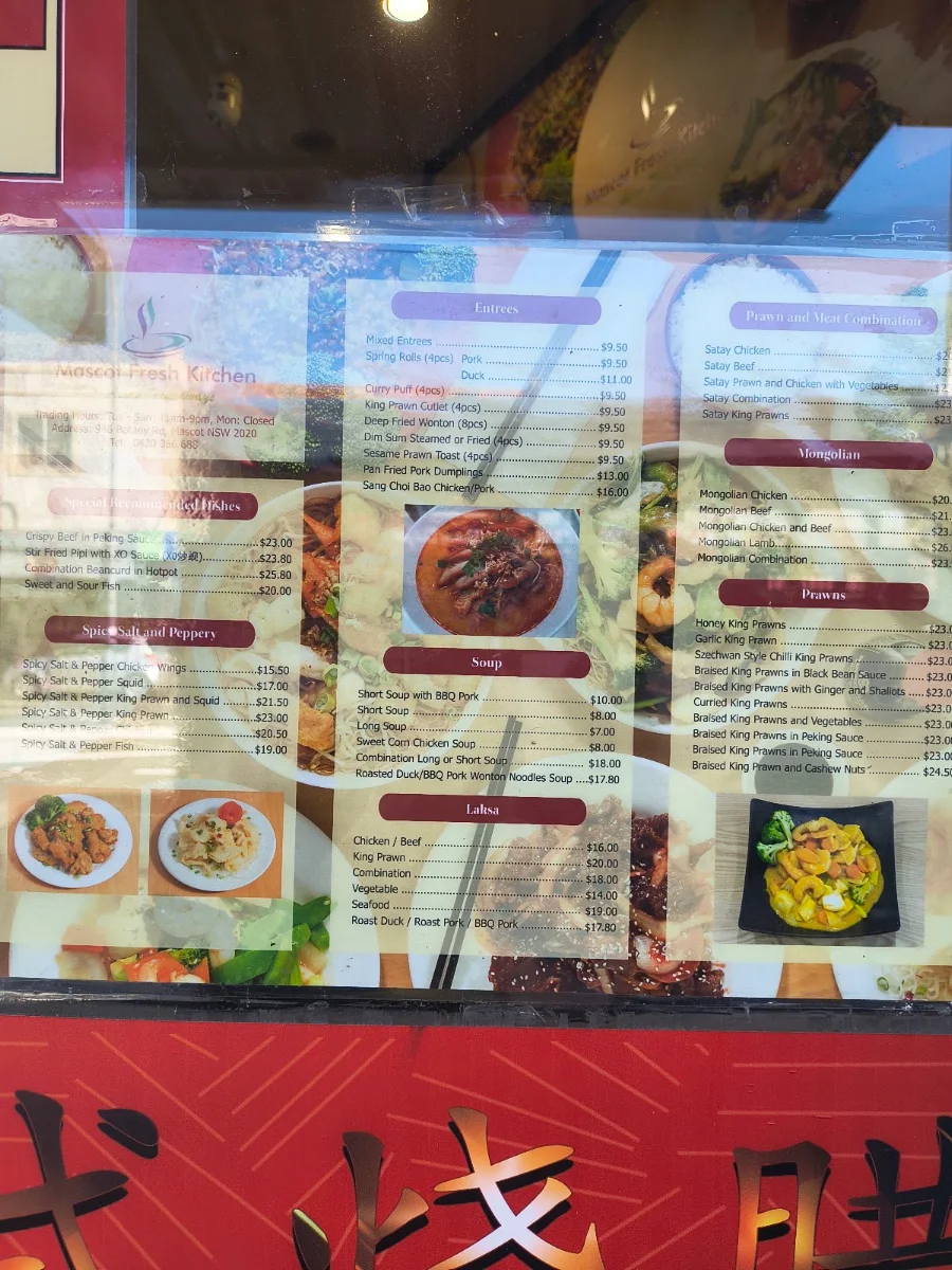 Menu, Mascot Fresh Kitchen
