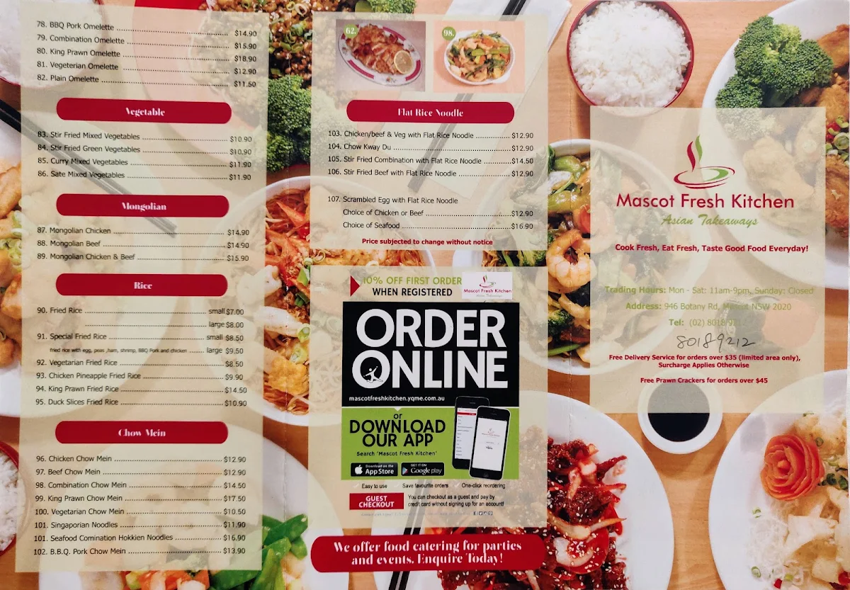 Menu, Mascot Fresh Kitchen