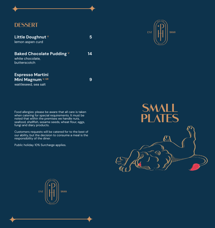 Menu, Palace Hotel