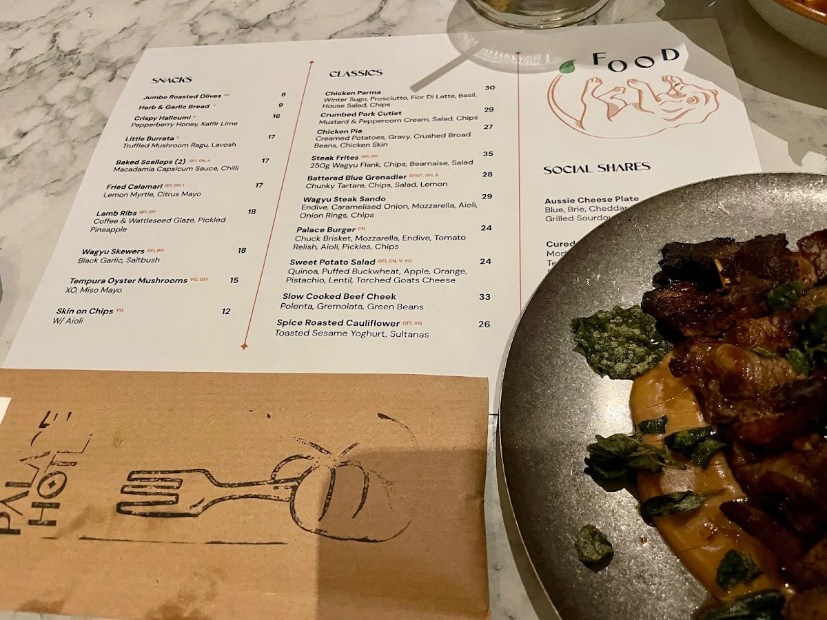 Menu, Palace Hotel