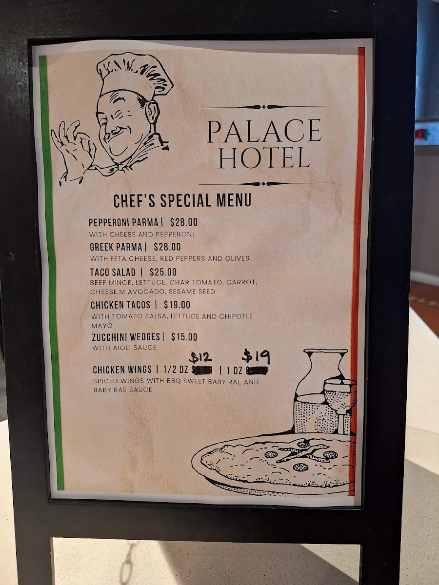 Menu, Palace Hotel