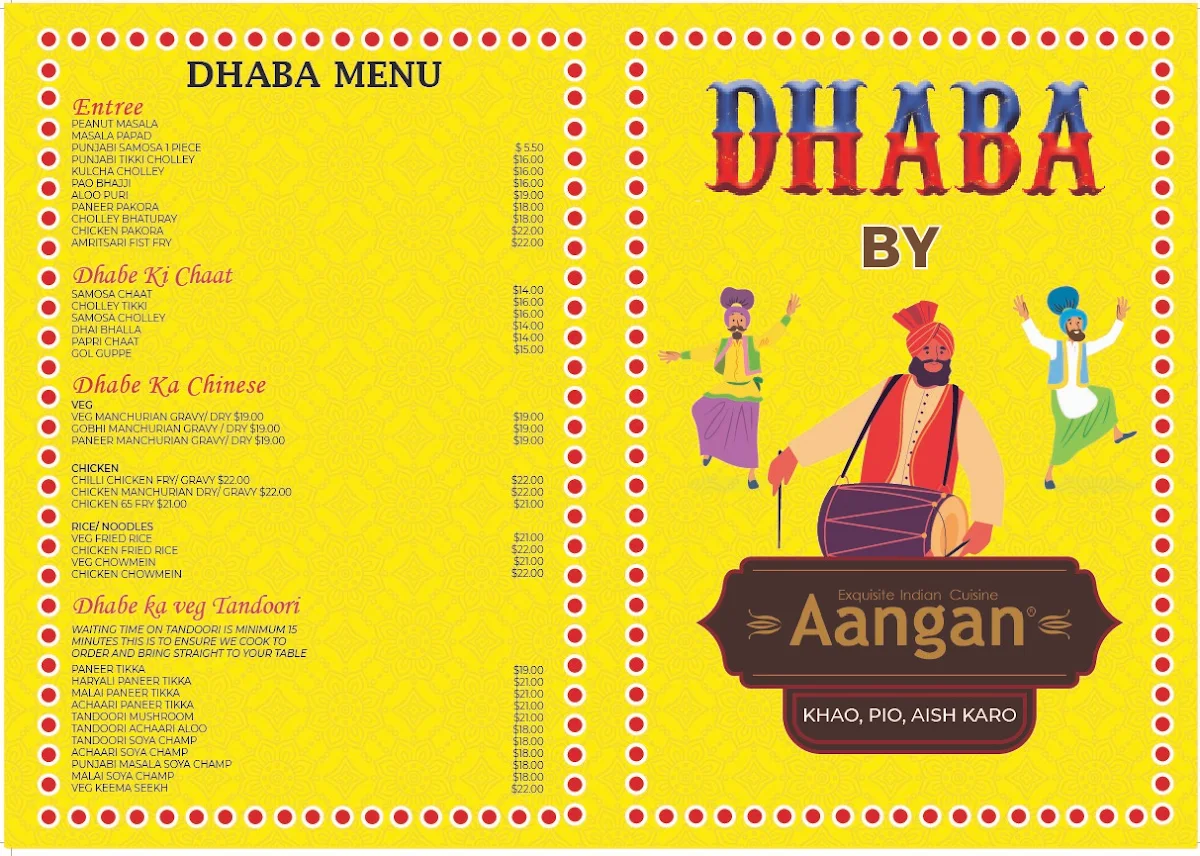 Menu, Aangan Keilor Indian Restaurant