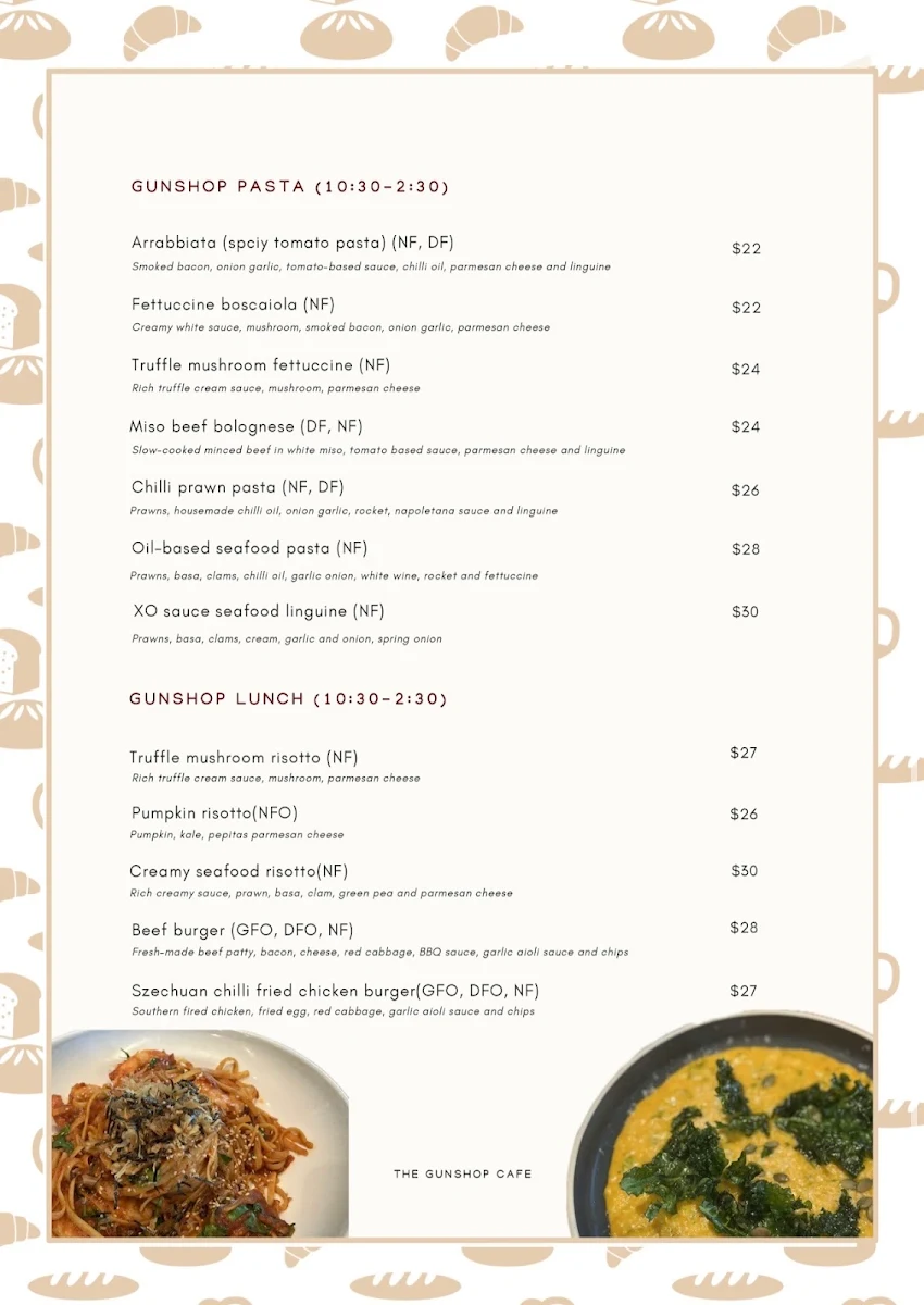 Menu, The Gunshop Cafe