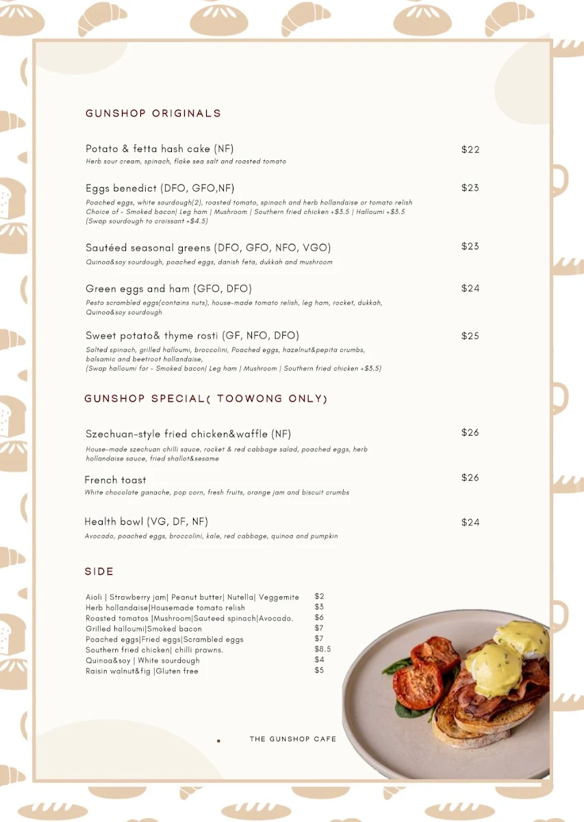 Menu, The Gunshop Cafe