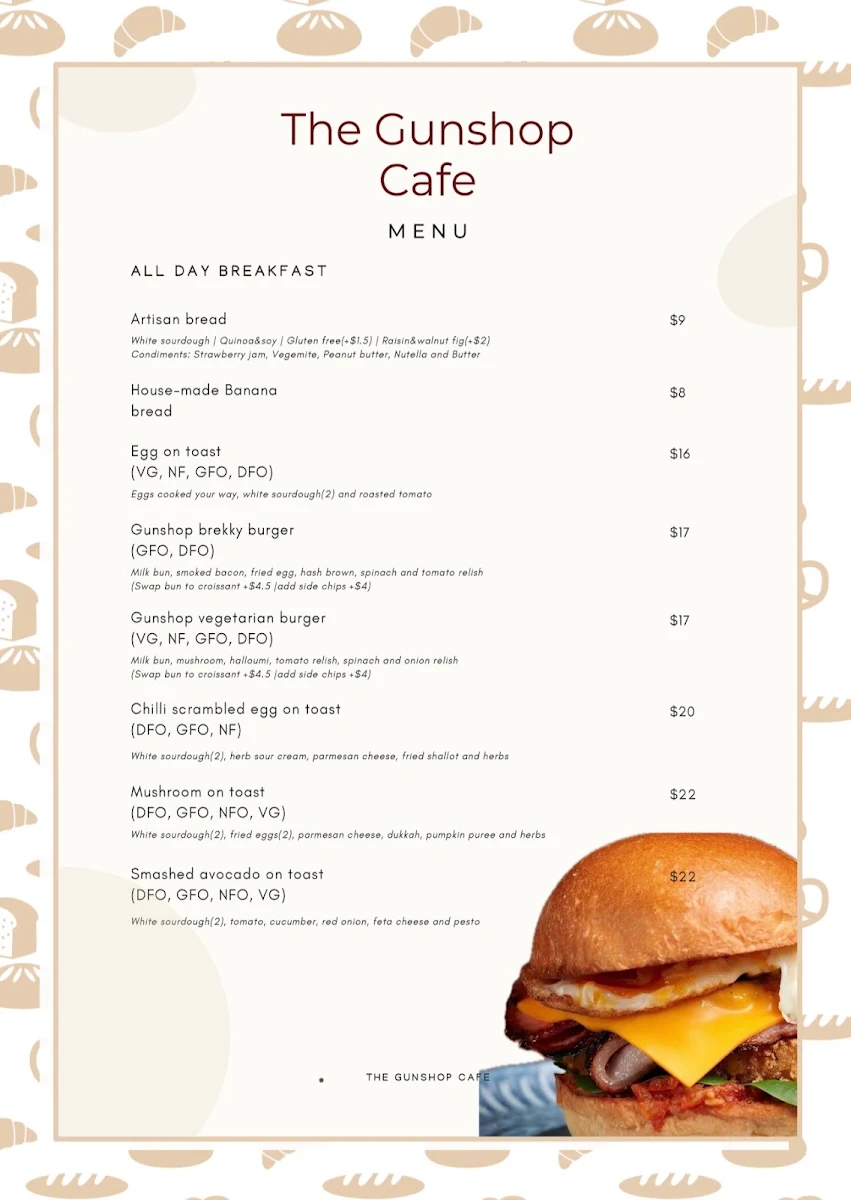 Menu, The Gunshop Cafe