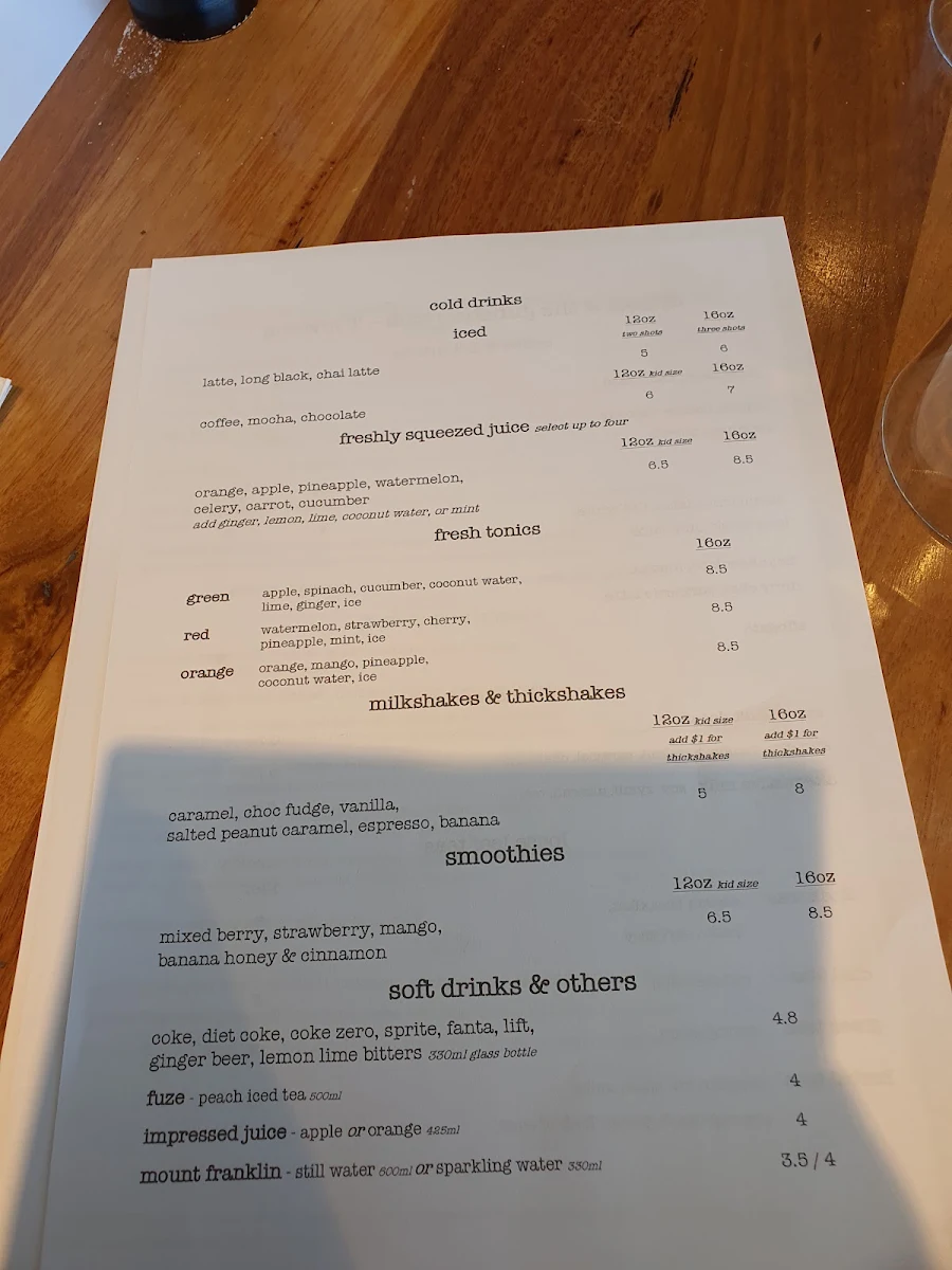 Menu, The Gunshop Cafe