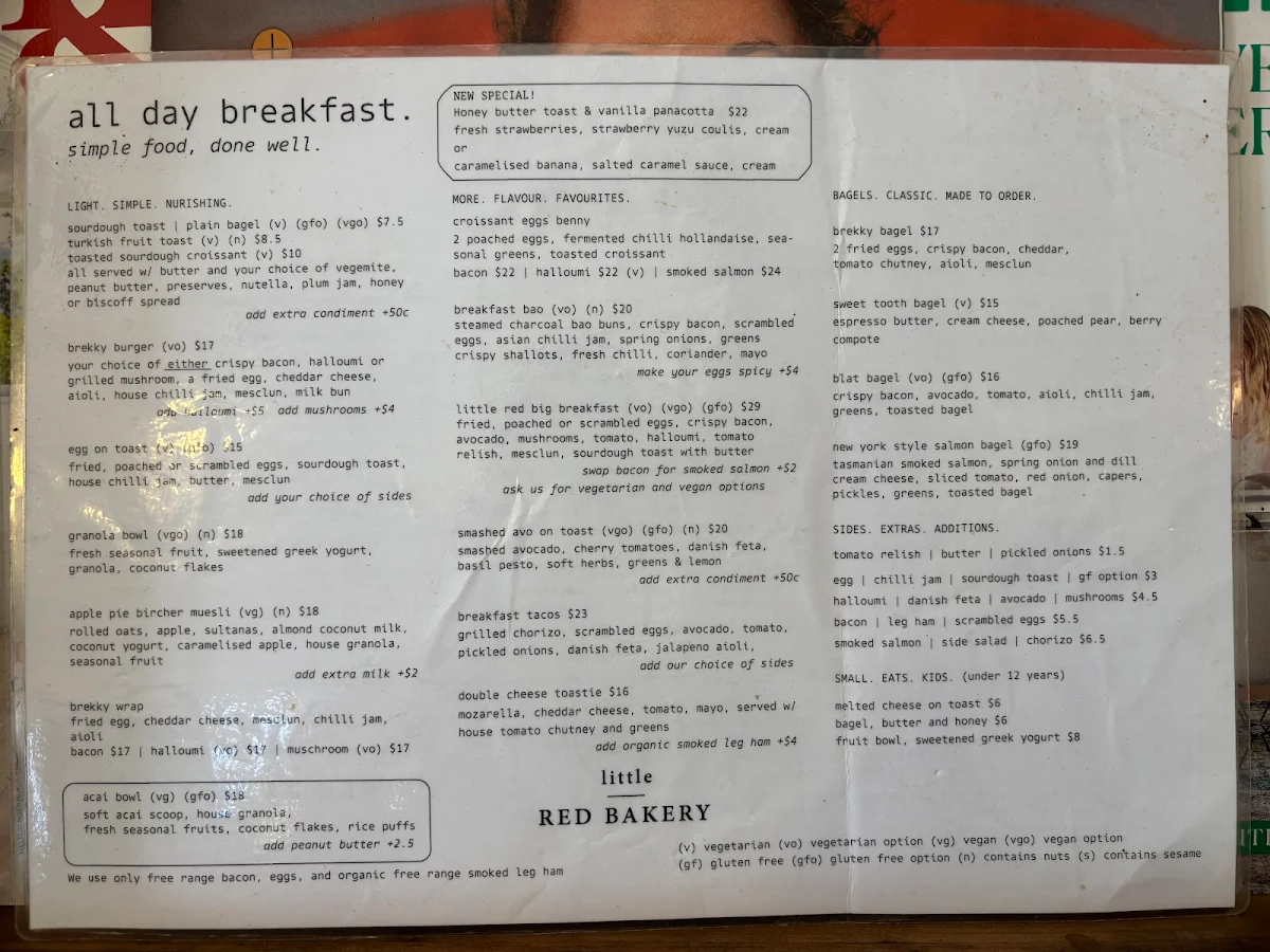 Menu, Little Red Bakery
