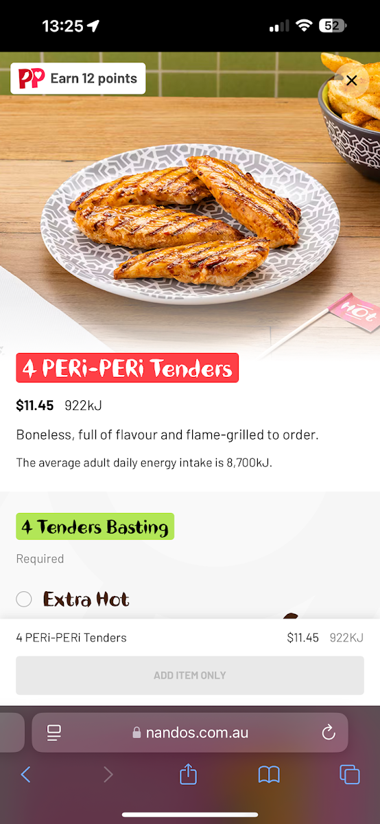 Menu, Nando's Casuarina