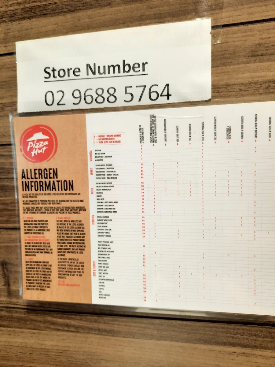 Menu, Pizza Hut Wentworthville