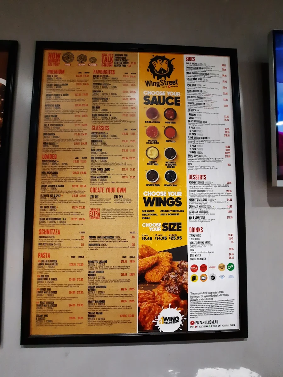 Menu, Pizza Hut Wentworthville