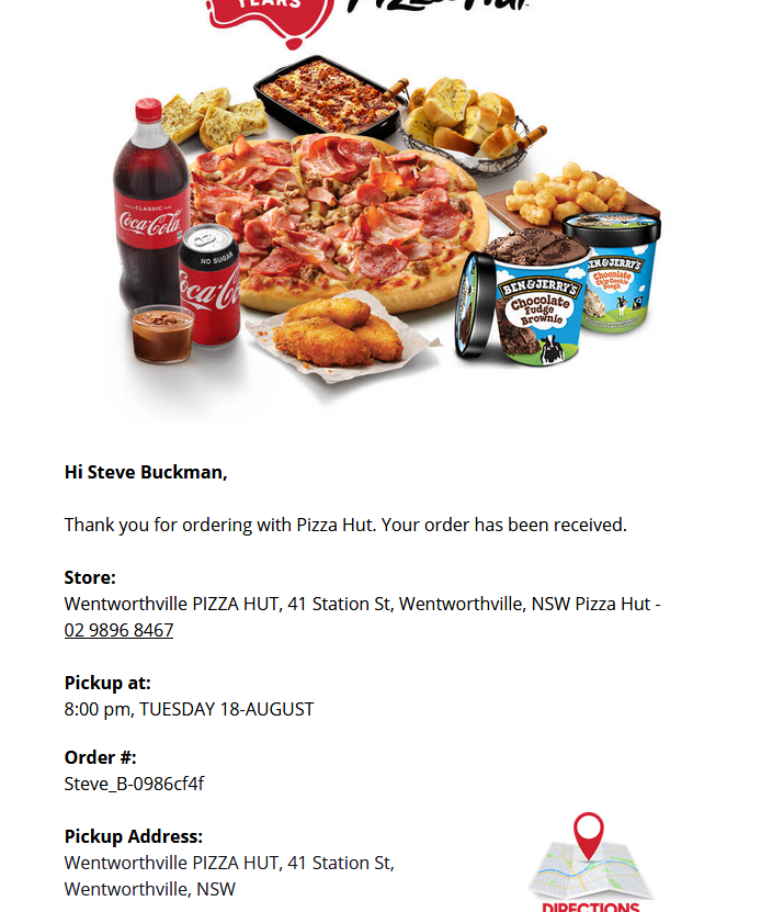 Menu, Pizza Hut Wentworthville
