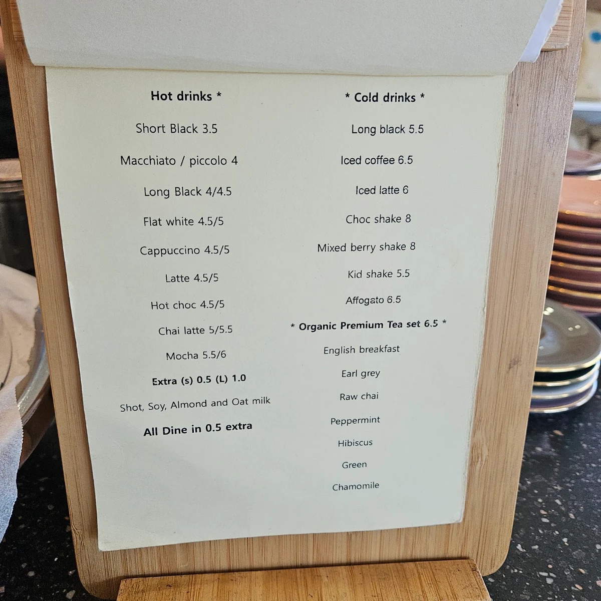 Menu, Heimish bleu cafe