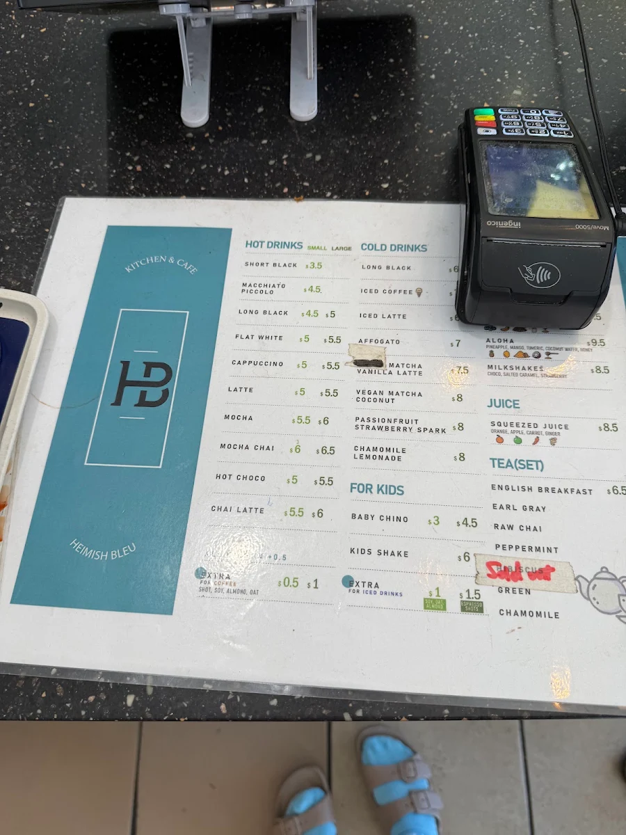 Menu, Heimish bleu cafe