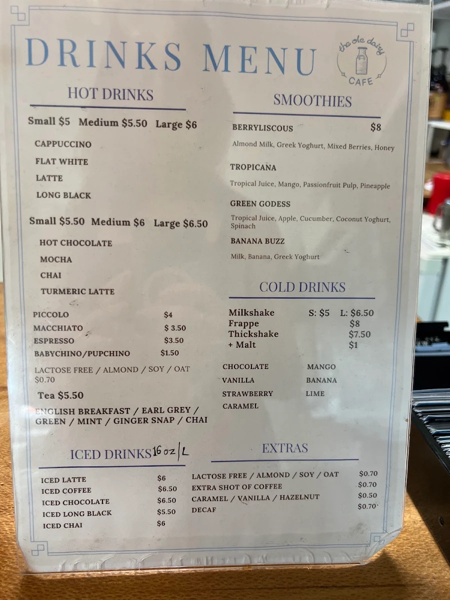 Menu, The Ole Dairy