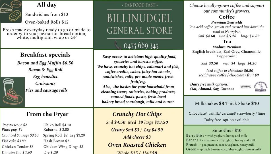 Menu, Billinudgel General Store