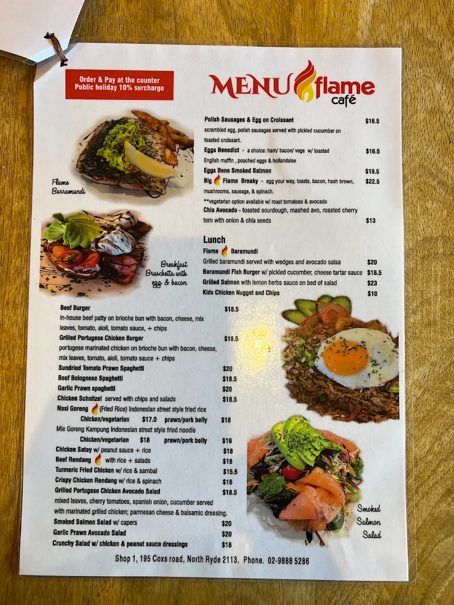 Menu, Flame Cafe North Ryde