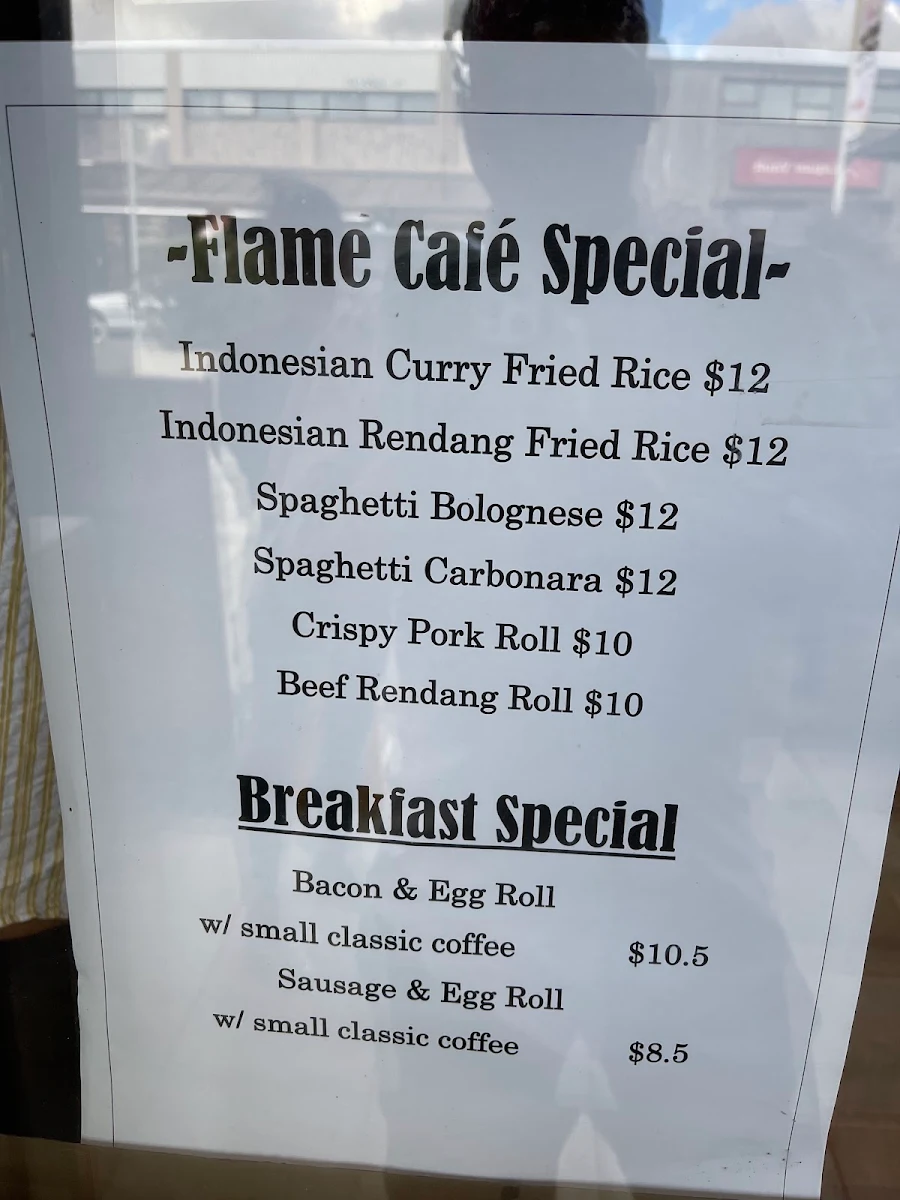 Menu, Flame Cafe North Ryde