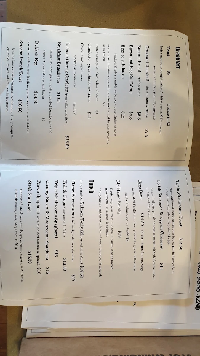 Menu, Flame Cafe North Ryde