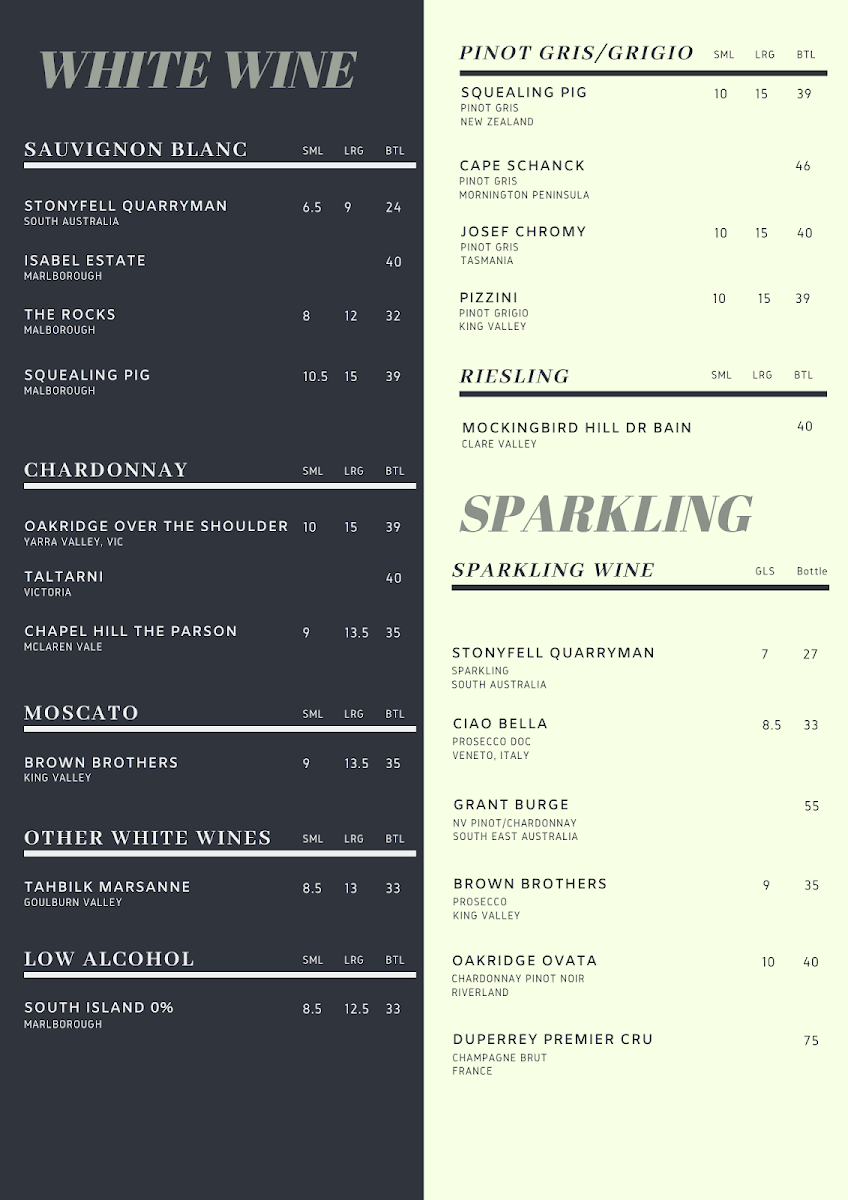 Menu, Shoppingtown Hotel