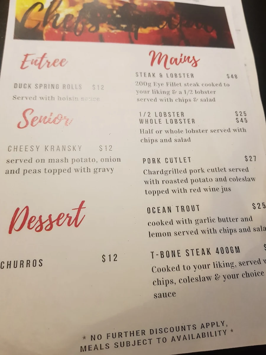 Menu, Shoppingtown Hotel