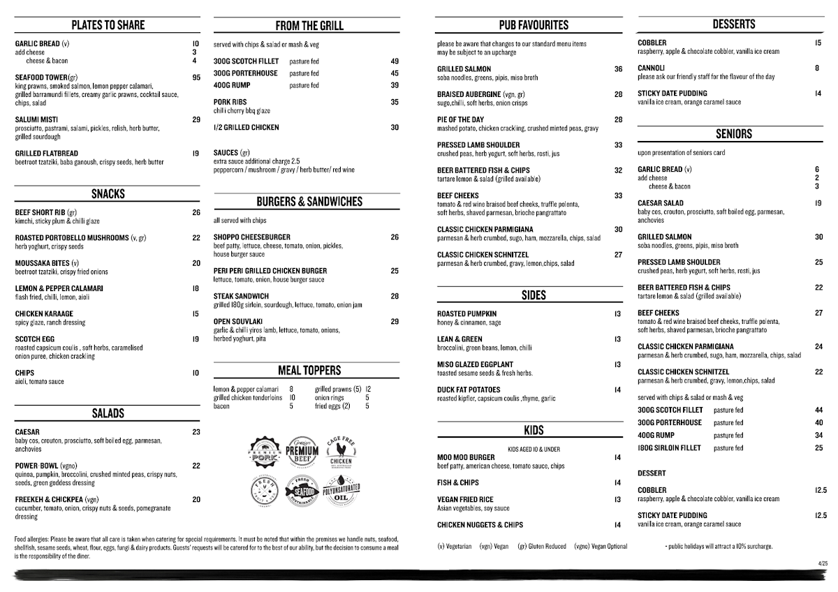 Menu, Shoppingtown Hotel