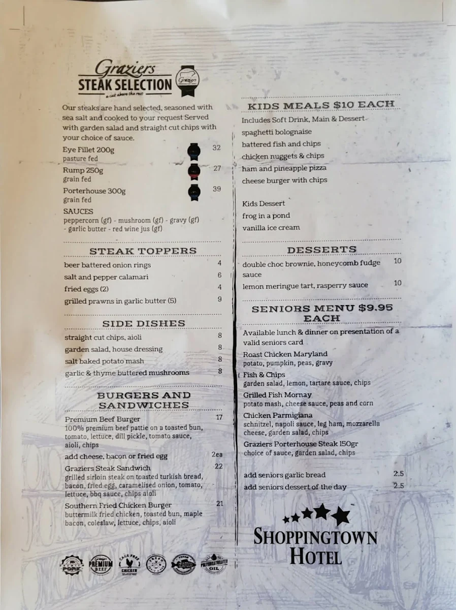 Menu, Shoppingtown Hotel