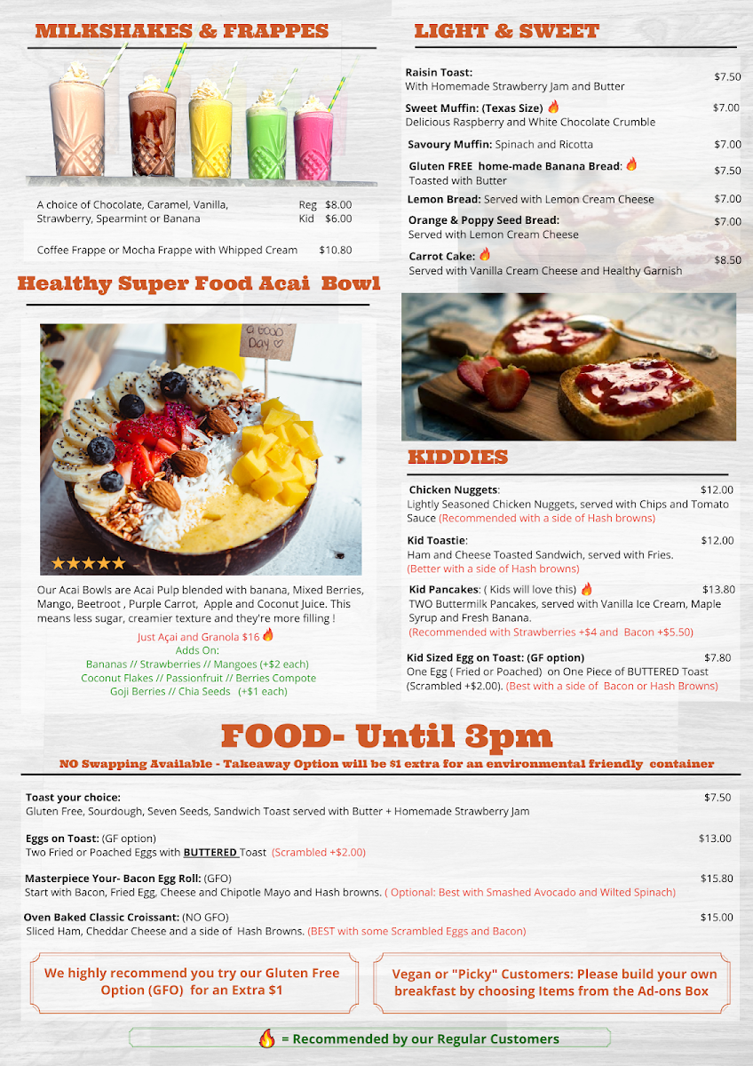 Menu, Surfing Lizard - Coogee