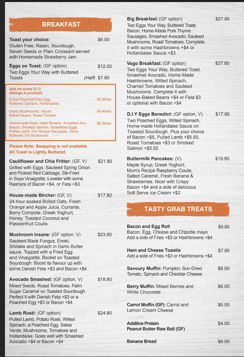 Menu, Surfing Lizard - Coogee