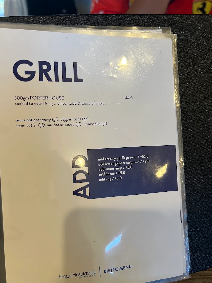 Menu, Peninsula Club