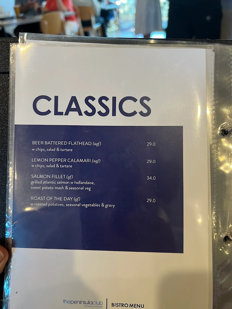 Menu, Peninsula Club