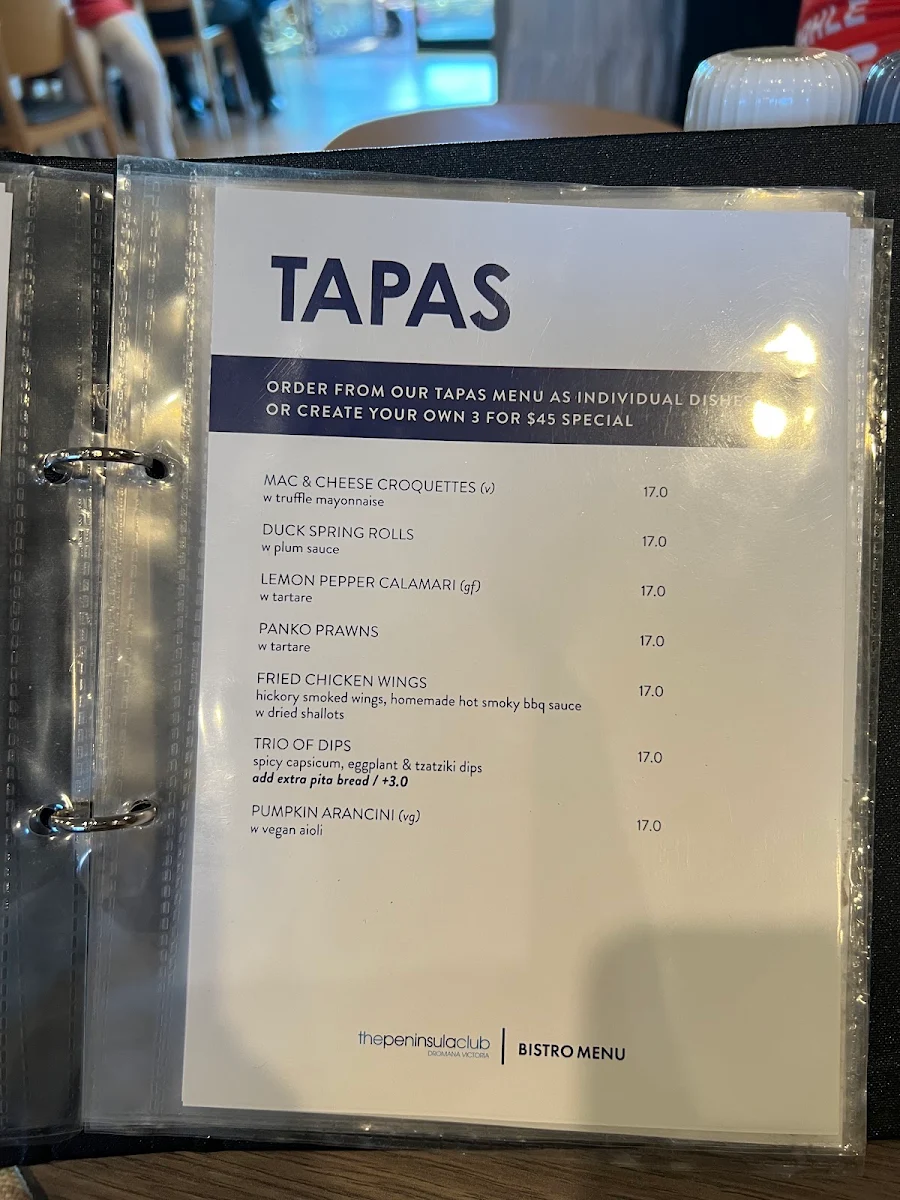 Menu, Peninsula Club