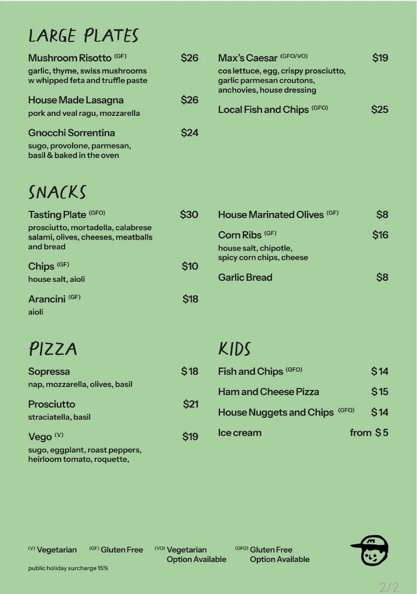 Menu, Handsome Max