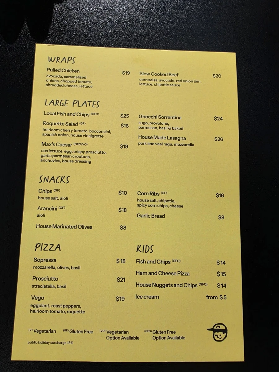 Menu, Handsome Max