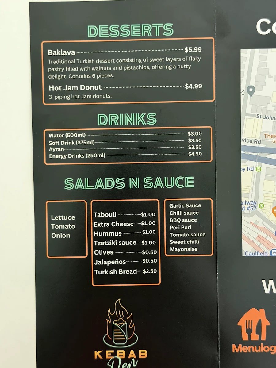 Menu, Kebab Den