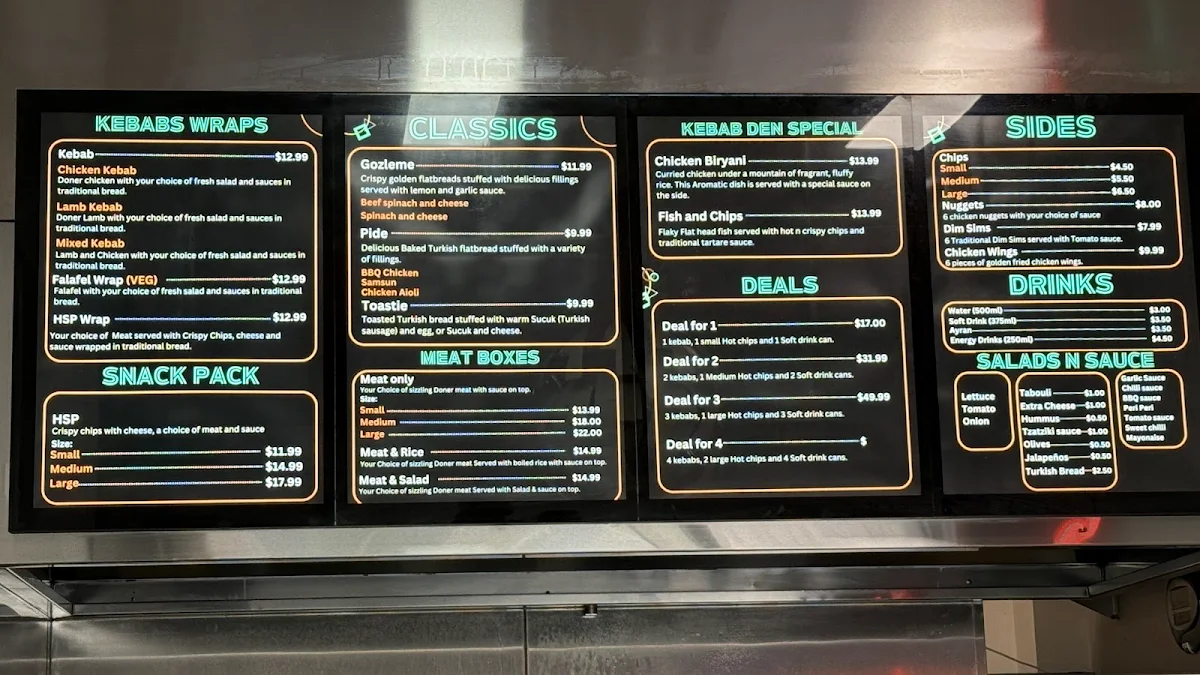 Menu, Kebab Den