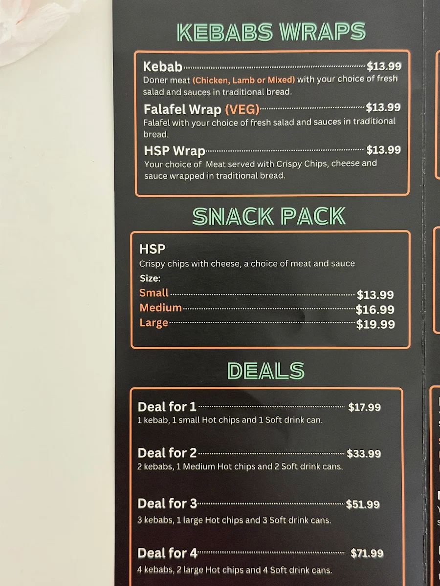 Menu, Kebab Den
