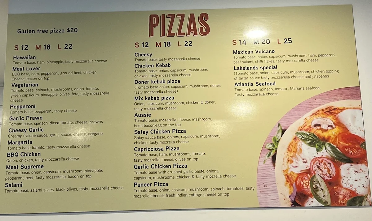 Menu, Lakeland Kebabs & Pizza