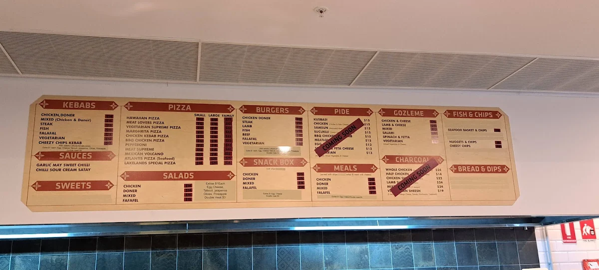 Menu, Lakeland Kebabs & Pizza