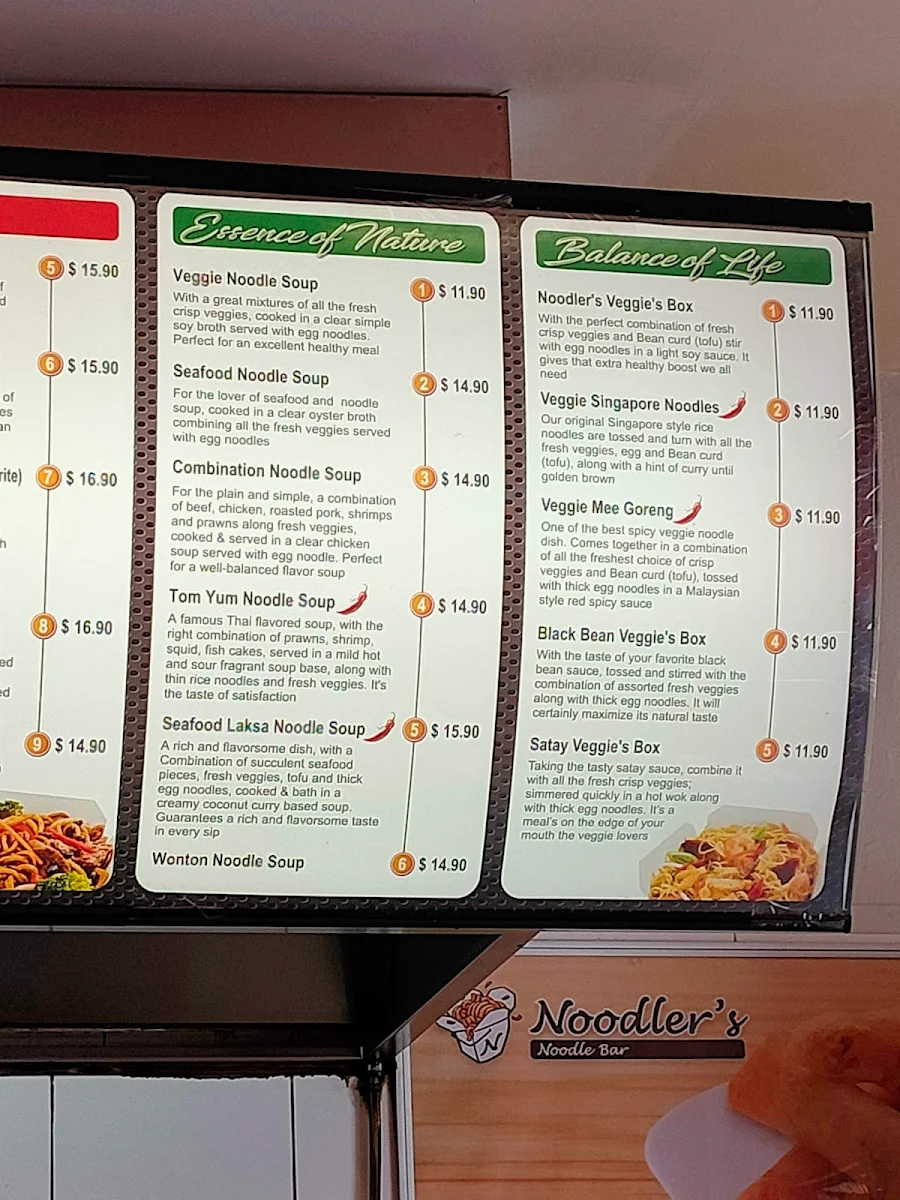 Menu, Noodlers Noodle Sushi