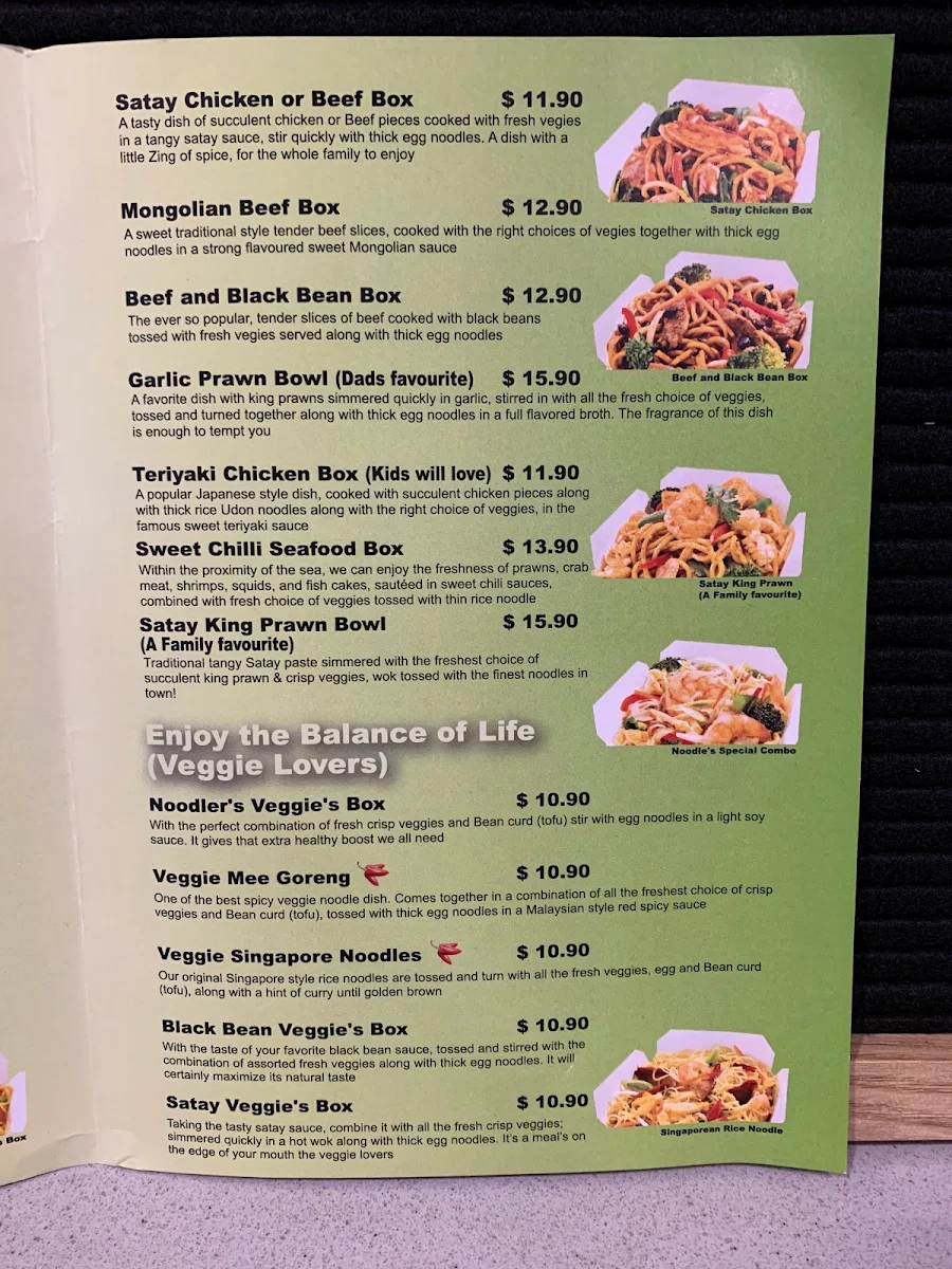 Menu, Noodlers Noodle Sushi
