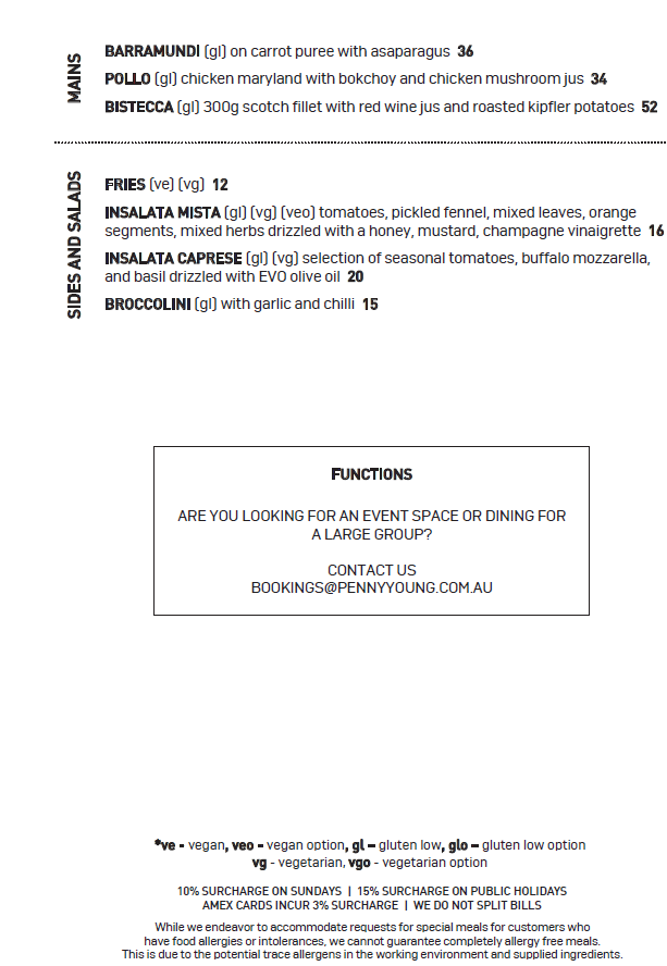 Menu, Penny Young