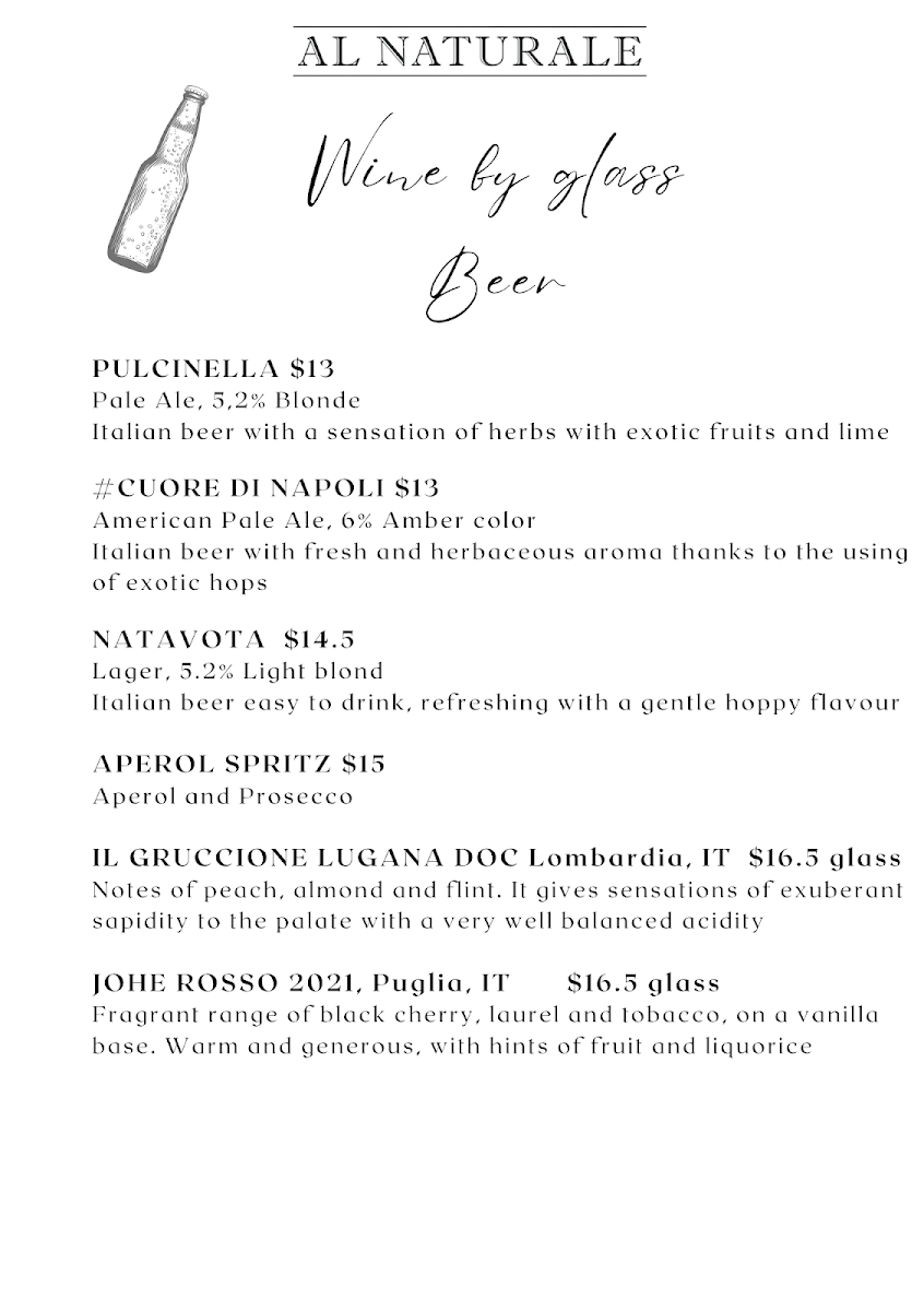 Menu, Al Naturale Cafe