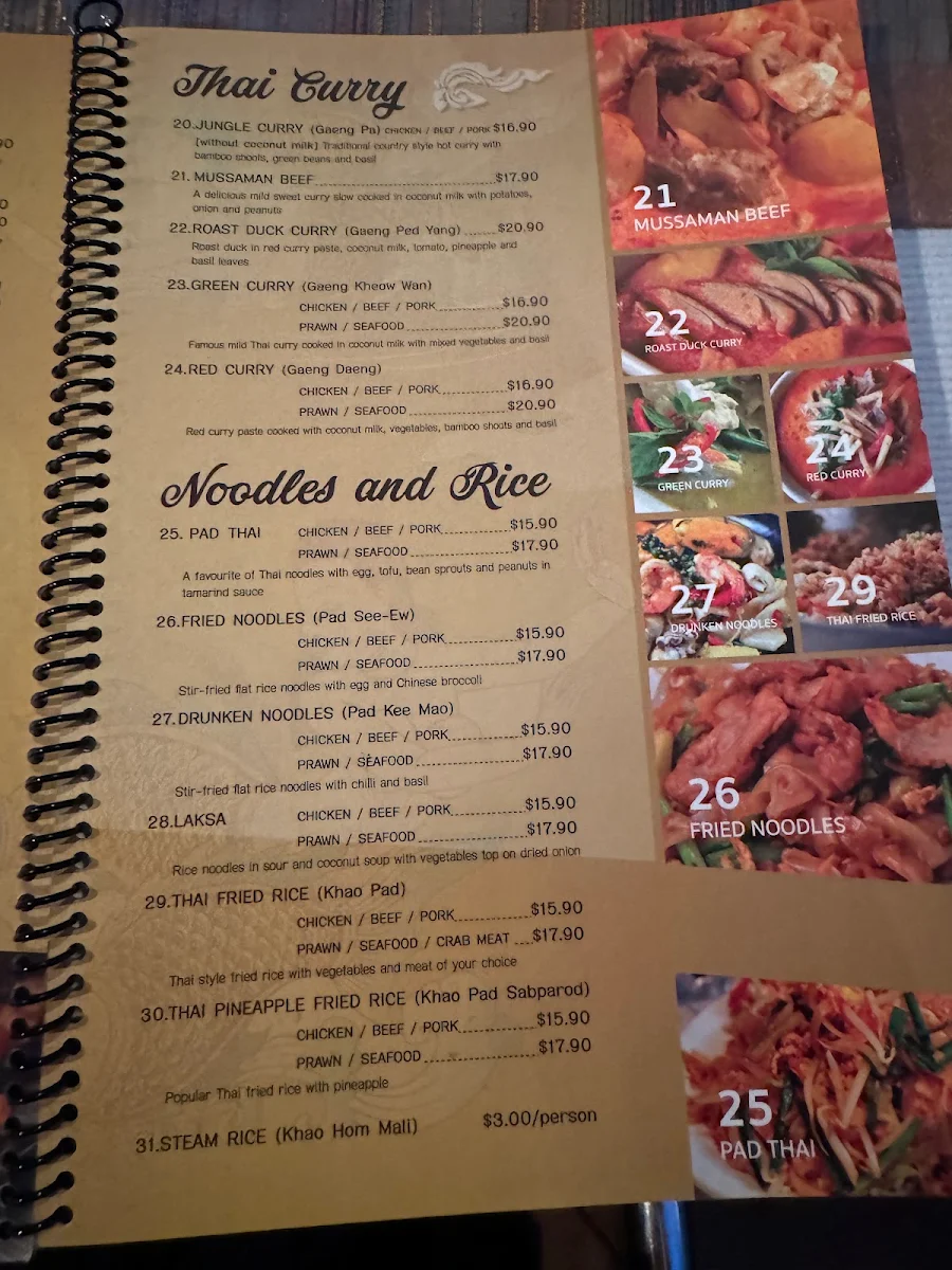 Menu, Hillarys Thai Cuisine