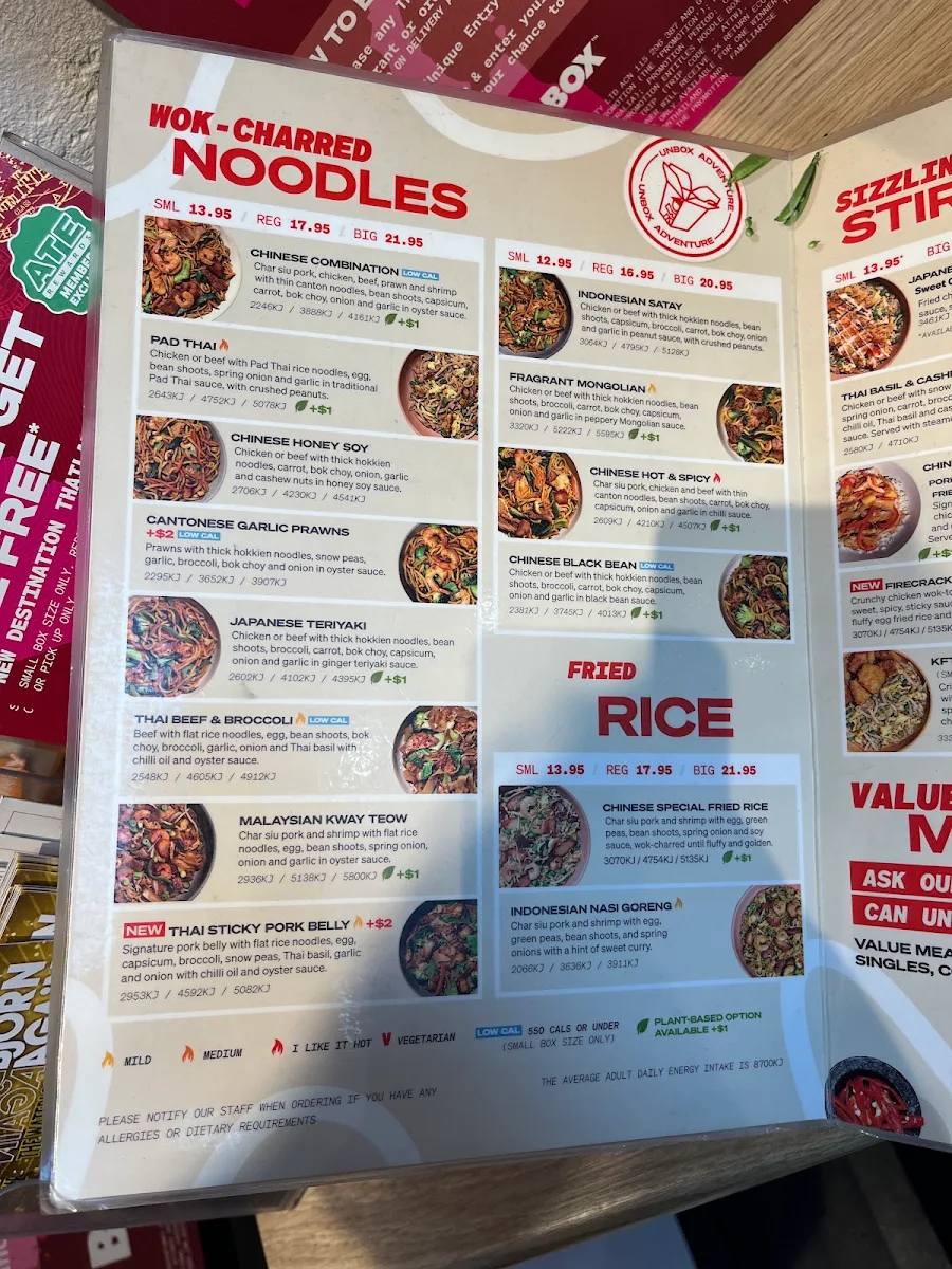 Menu, Noodle Box Geelong