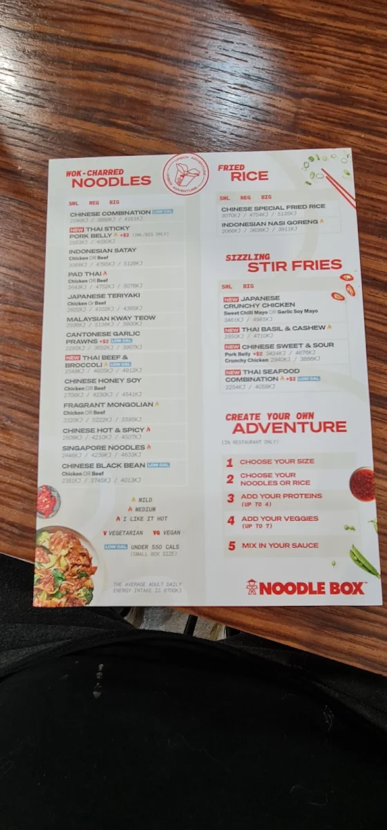 Menu, Noodle Box Geelong