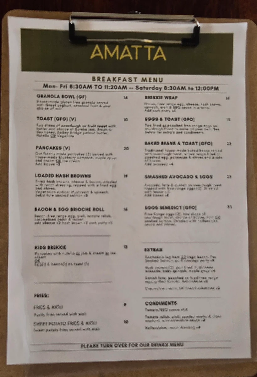 Menu, East Coast Village Providore