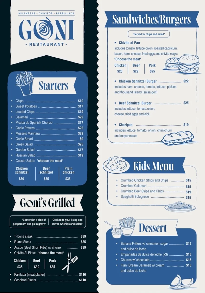 Menu, Goni Restaurant