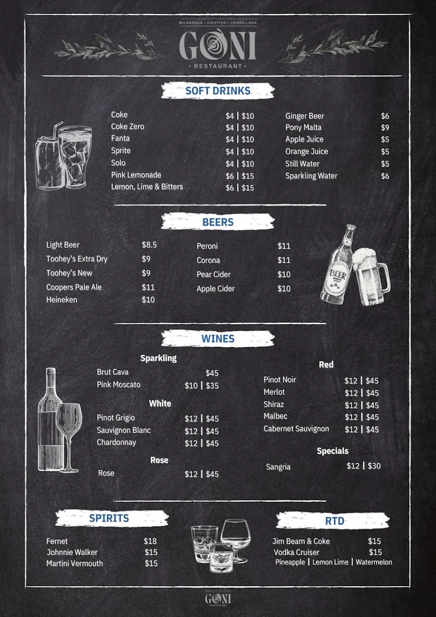 Menu, Goni Restaurant
